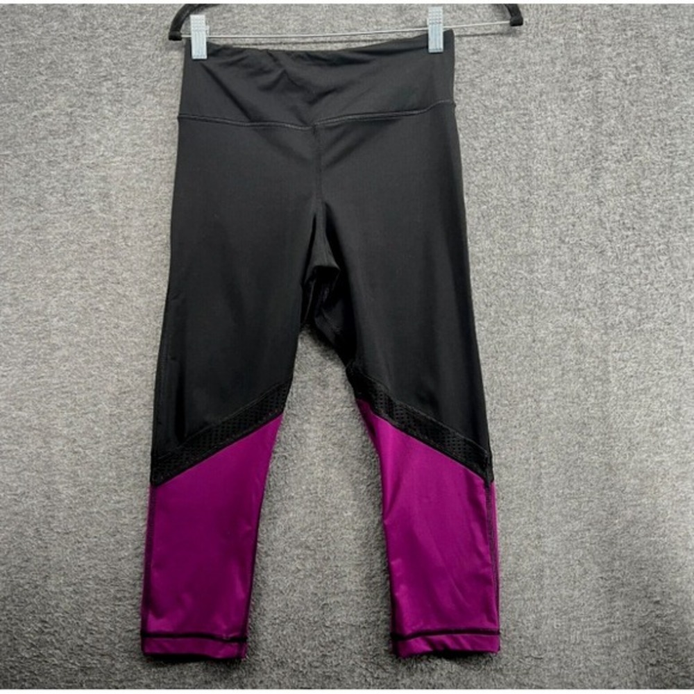 Soma Sport Leggings Womens Small Black Purple Crop Mesh Capri Athletic Gym 1216